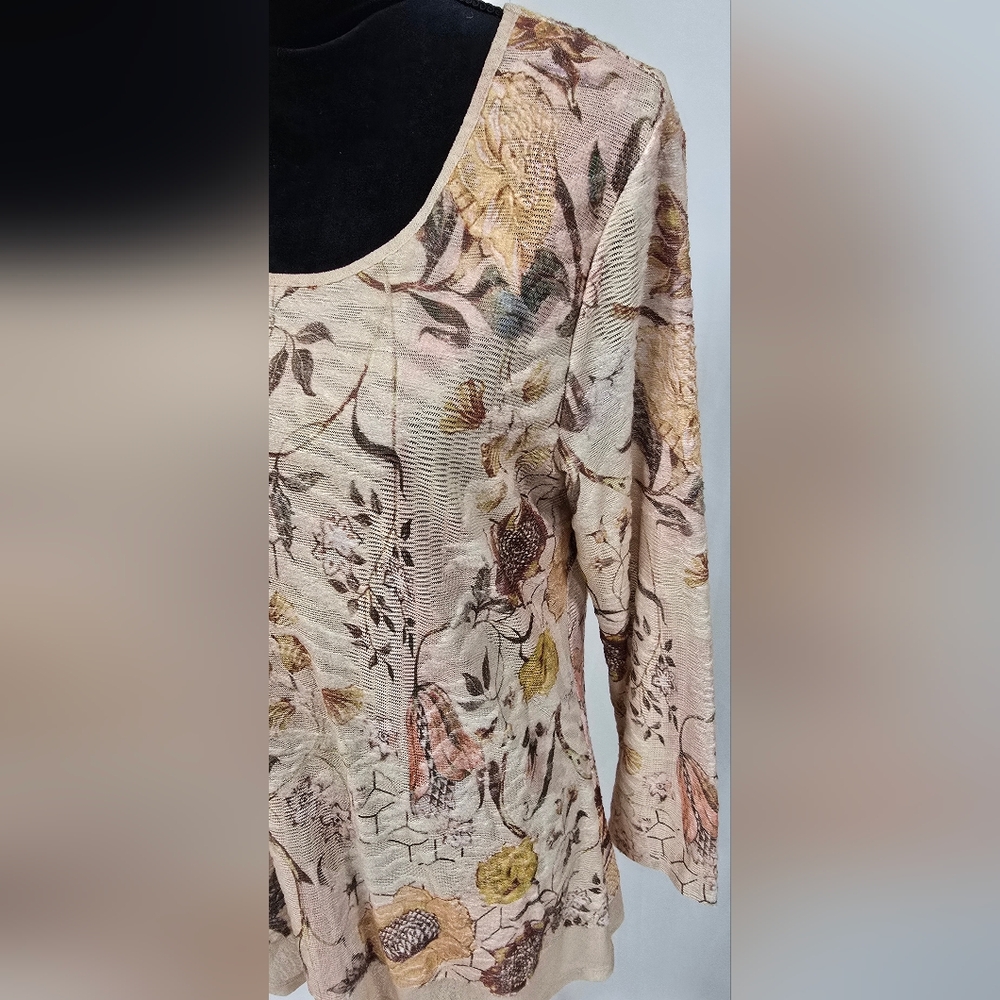 Kamana women M tunic long sleeve, semi sheer, burnout, lagenlook cottagecore - Picture 3 of 7